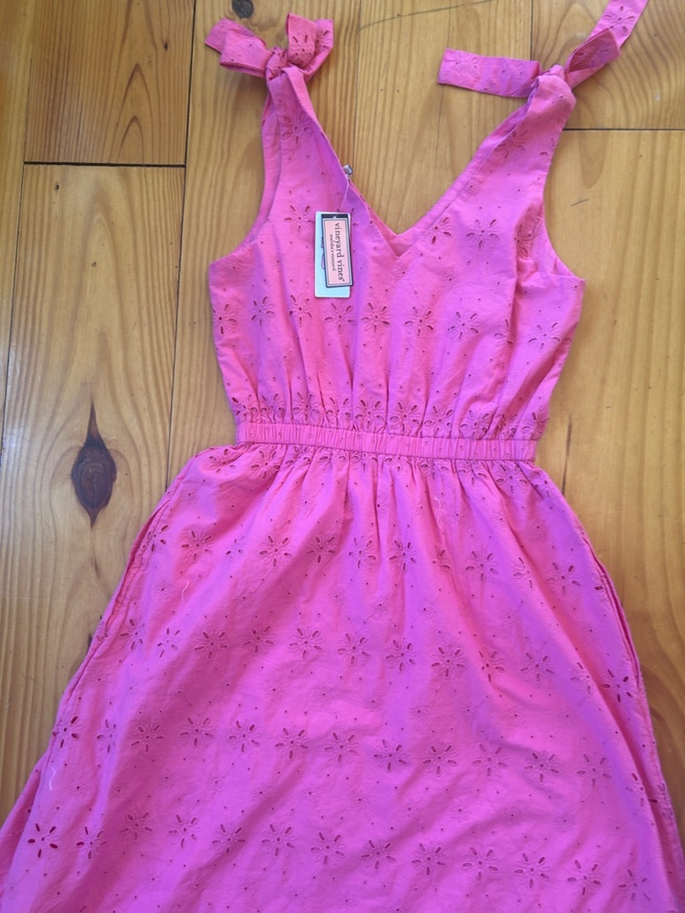 Vineyard Vines Pink Eyelet Tie-Shoulder Midi Dress - Picture 6 of 6